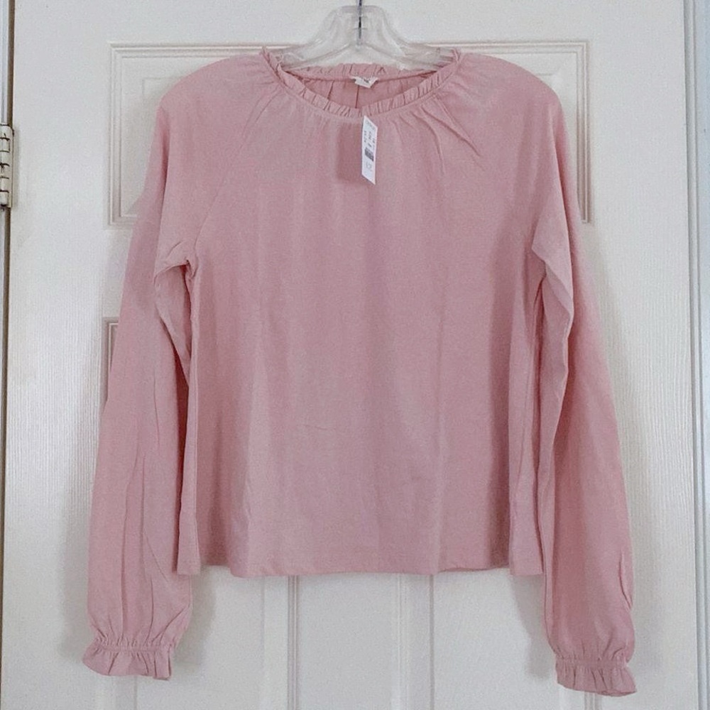 New J Crew Crewcuts Ruffle Crew Neck 100% Cotton Tee Pastel Pink Girls XL